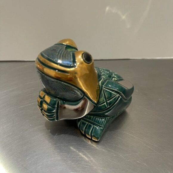VINTAGE DeRosa ARTESANIA RINCONADA FROG figurine statue #713 GOLD/GREEN URUGUAY - Picture 1 of 8